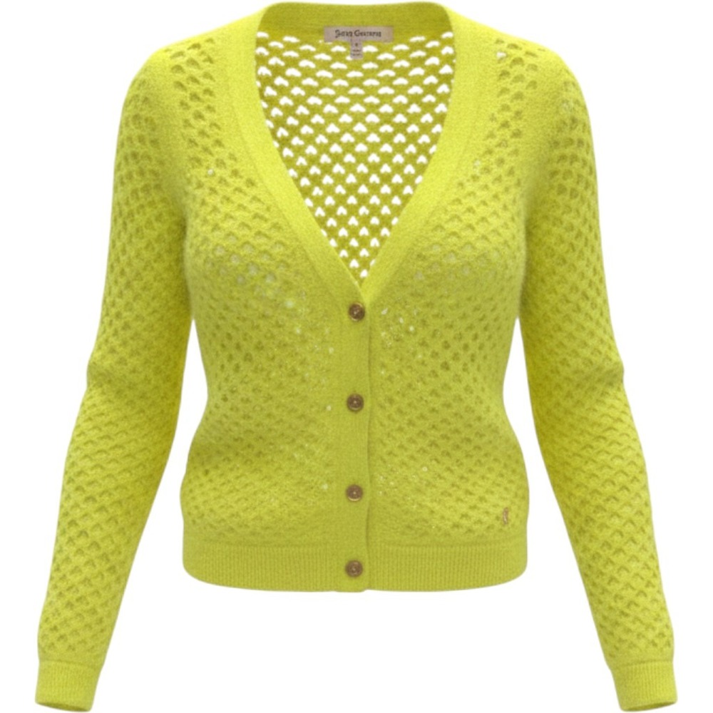 Juicy Couture Neon Yellow Cardigan M Rabbit Hair Pointelle Knit Sweater Soft